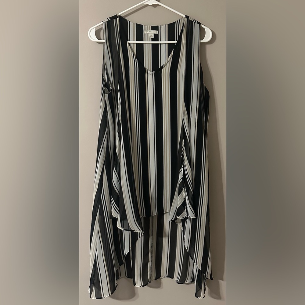 EST. 1946 size M navy,tan & white vertical striped sleeveless tank w/coverup.